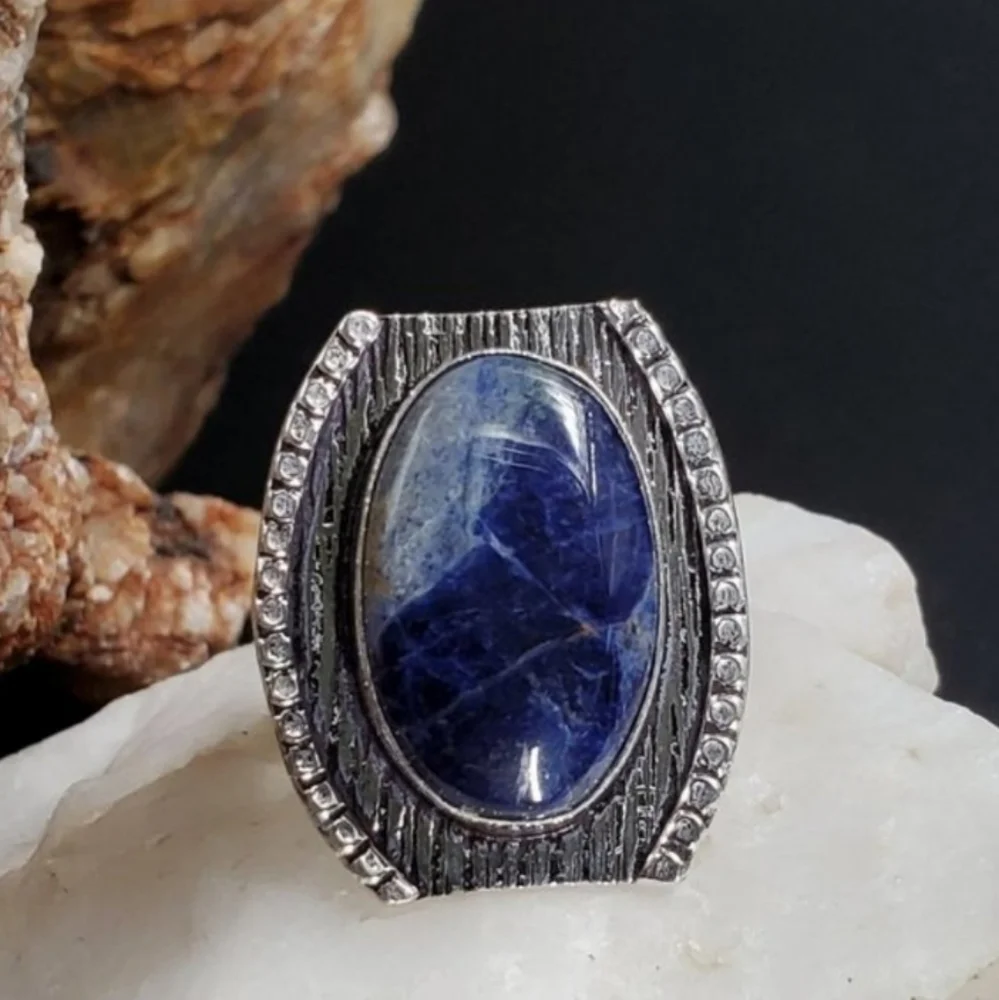 NARURAL RAW AZIRURTE Cabochon STONE White Rhodium/925 Silver